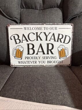 Source Unknown Backyard Bar Sign - White and Brown